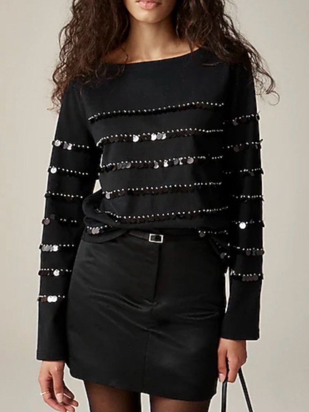 J. Crew Sz L  Black Long-Sleeve Sequin Stripe Women’s Sweater